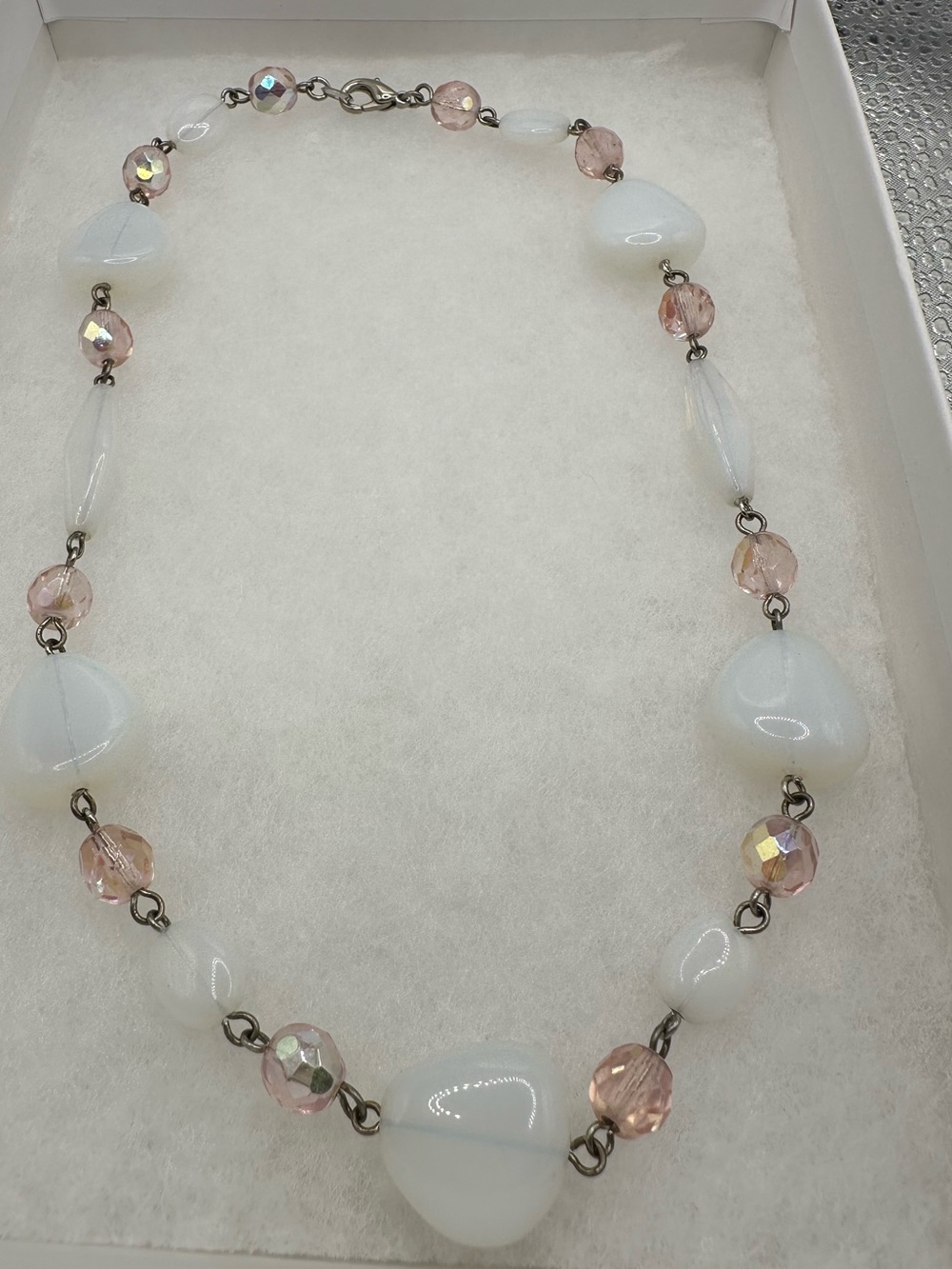 Lydell NYC Pastel Pink & Milky White Acrylic Bead Block Statement Necklace NWT.